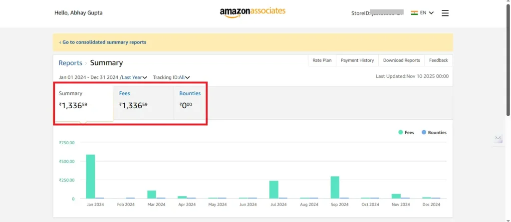 Amazon associates earning proof.