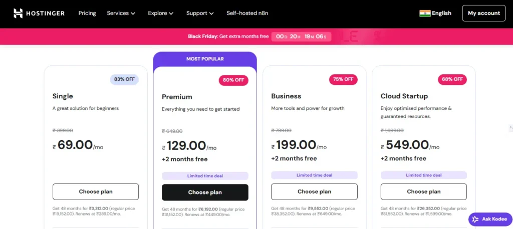 Hostinger pricing plans
